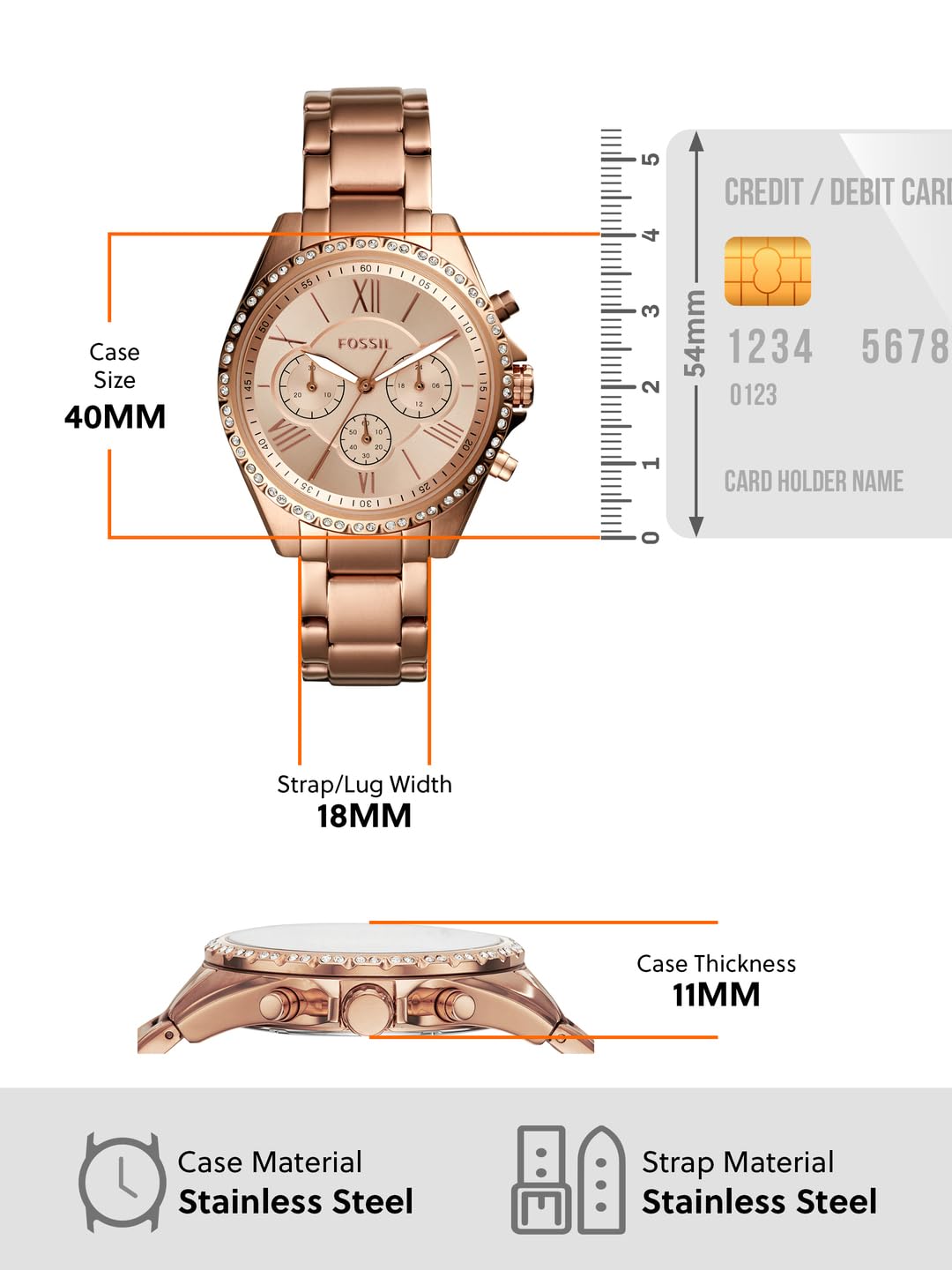Fossil Modern Courier Stainless Steel Analog Women's Watch BQ3377 (Rose Gold Dial Rose Gold Colored Strap)