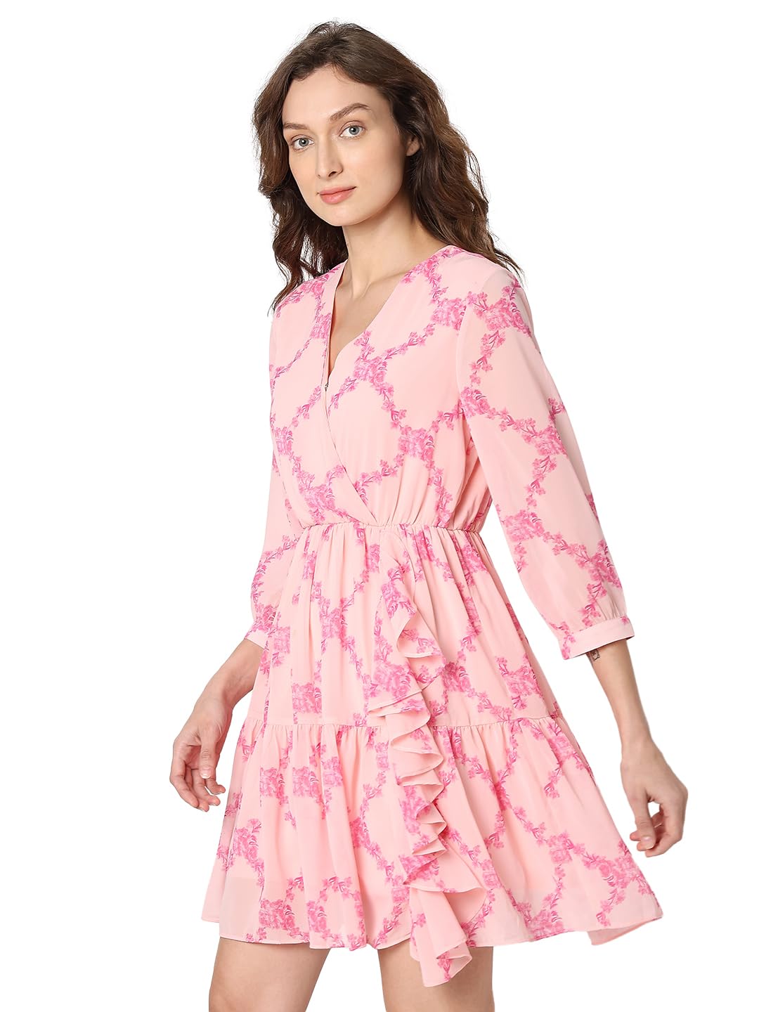 Vero Moda Women's Polyester Fit and Flare Above The Knee Dress (10319682-Candy Pink_Candy