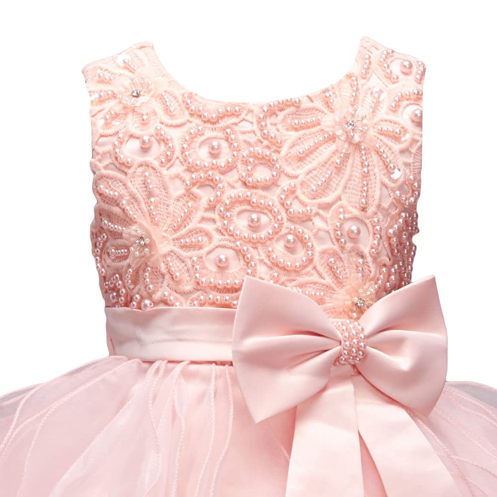 Hopscotch Girls Knee Length Party Dresses in Peach Color for Ages (4-5 Years)