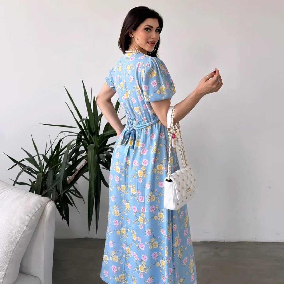 Pimu Rayon Fit and Flare Below The Knee One Piece Dresses for Women | Dress (in, Alpha, XL, Regular, Toddler Girls, Blue)