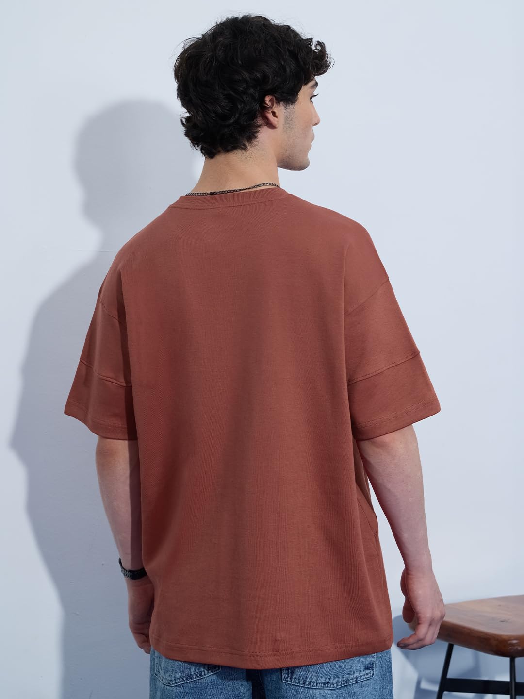 The Souled Store Originals: Reset Men and Boys Short Sleeves Round Neck Brown Solid Cotton Oversized T-Shirts