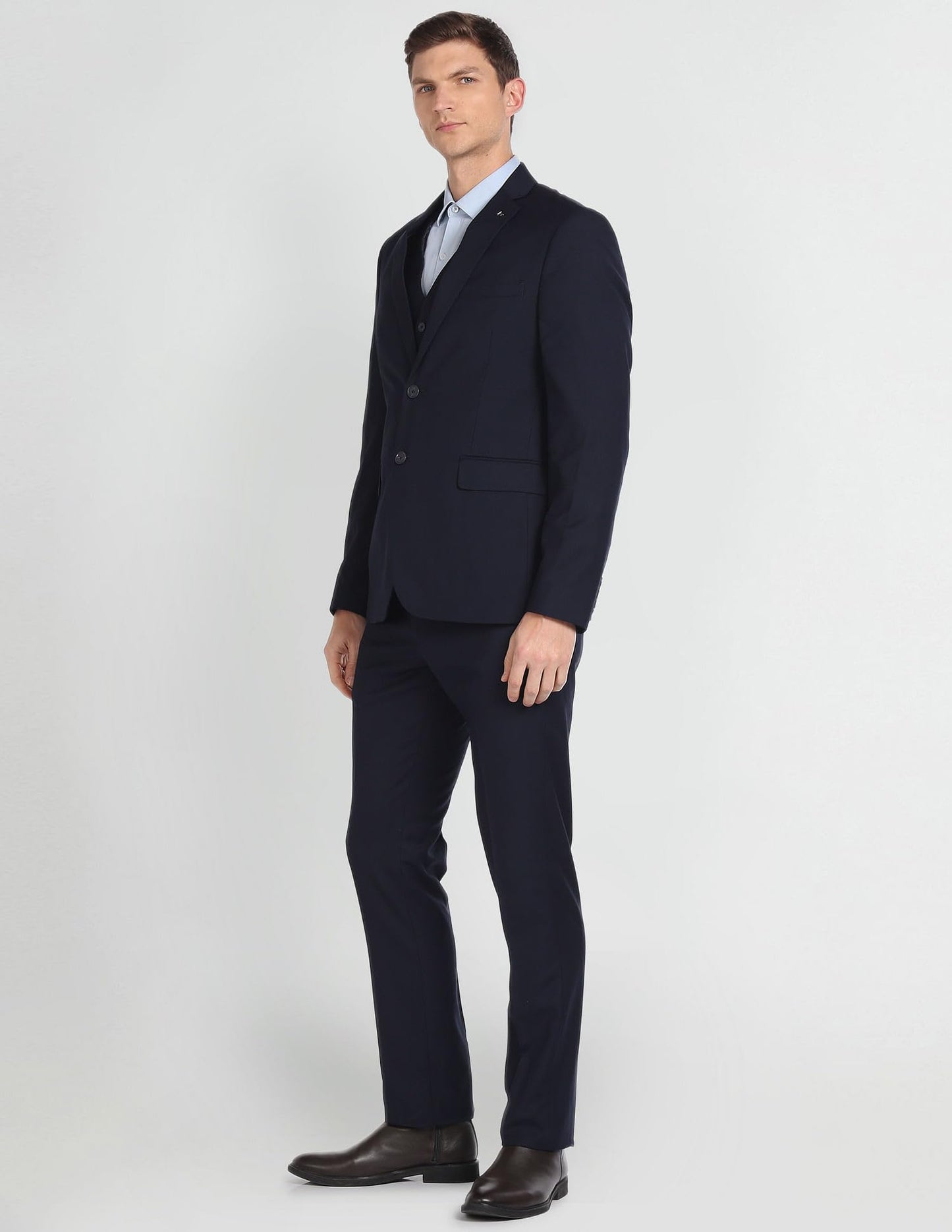 Arrow Men's Polyester Single Breasted Business Suit Pants Set (ARAGSU5546_Navy