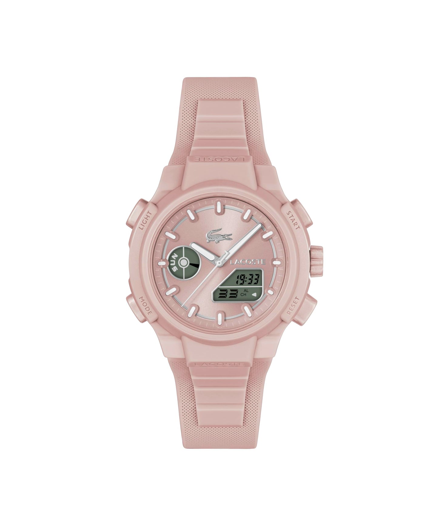 Lacoste Lc33 Qtz Basic Blush Sunray Round Dial Women's Watch|Pink Silicone Material|Pink Color Band - 2001429
