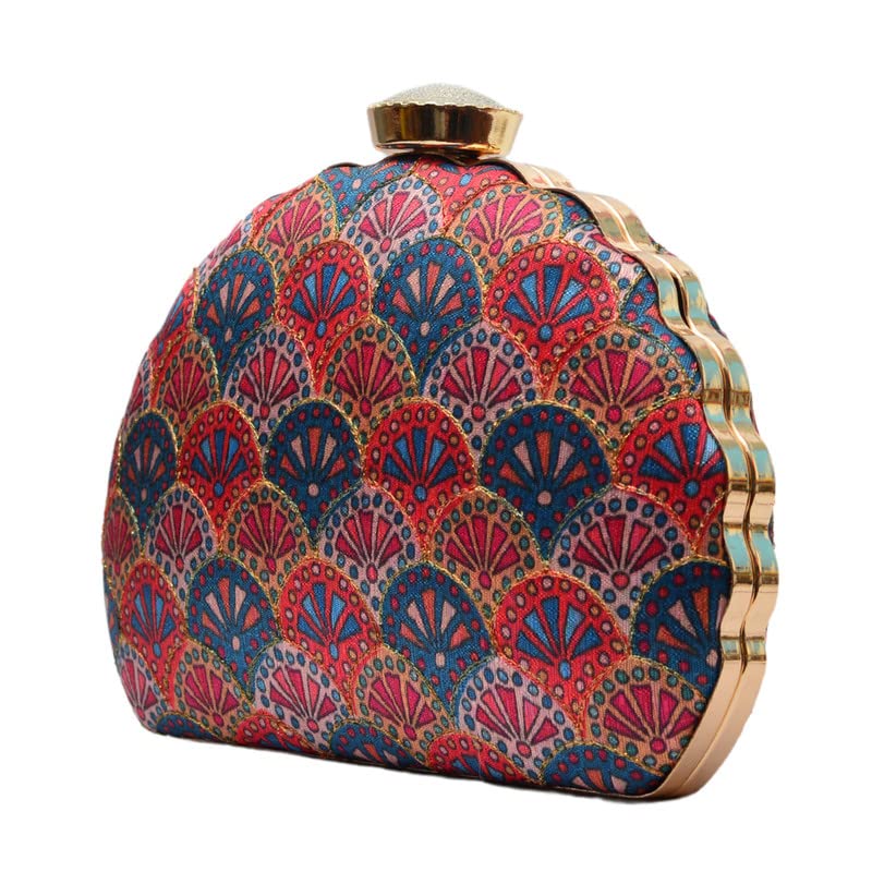 Artklim Pink Base With Embroidered Ambies Clutch Bag for Women with Detachable strap