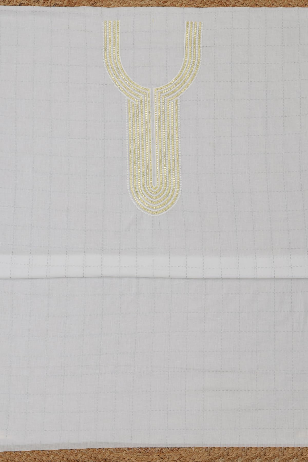 Soch Womens White Cotton Checked Dress Material With Sequin