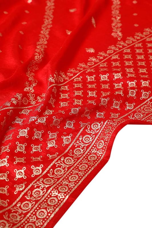 Soch Womens Red Foil Print Suit Set With Thread Work