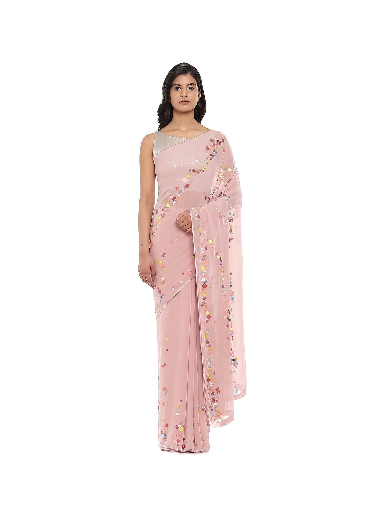 SATYAPAUL Women's Jamdani Silk Georgette Saree With Blouse Piece (8907544995477_Peach)