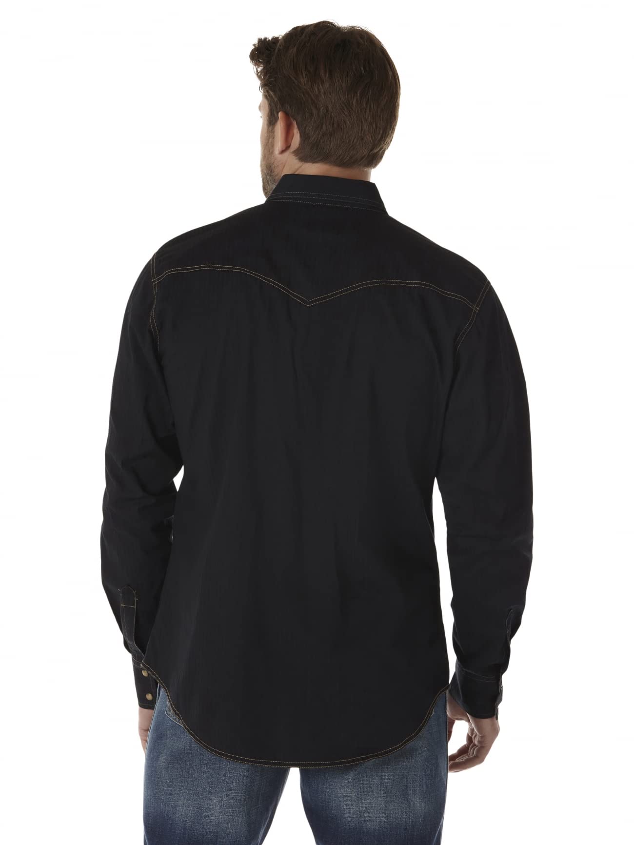 Wrangler Men's Retro Two Pocket Long Sleeve Snap Shirt, Black, Large