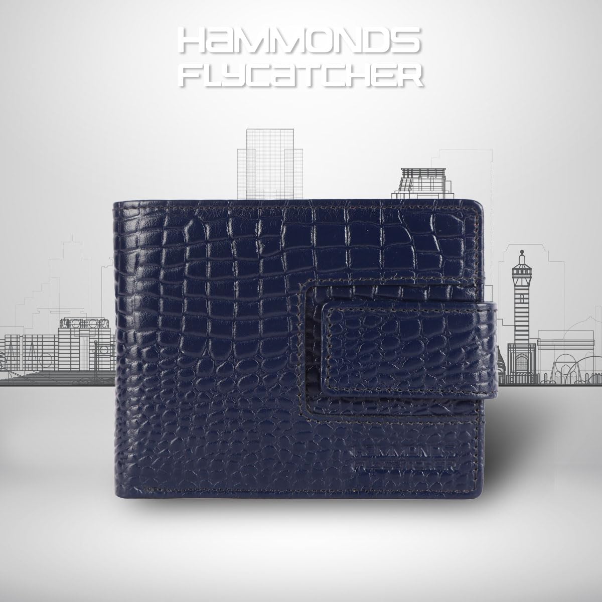 HAMMONDS FLYCATCHER RFID Wallet for Men Leather Original, Mens Wallet, Leather Wallets for Men Stylish, Bi-Fold Wallets for Man, 6 Card Slots, 1 ID Slot, Coin Pocket, Gift for Mens - Croc Blue
