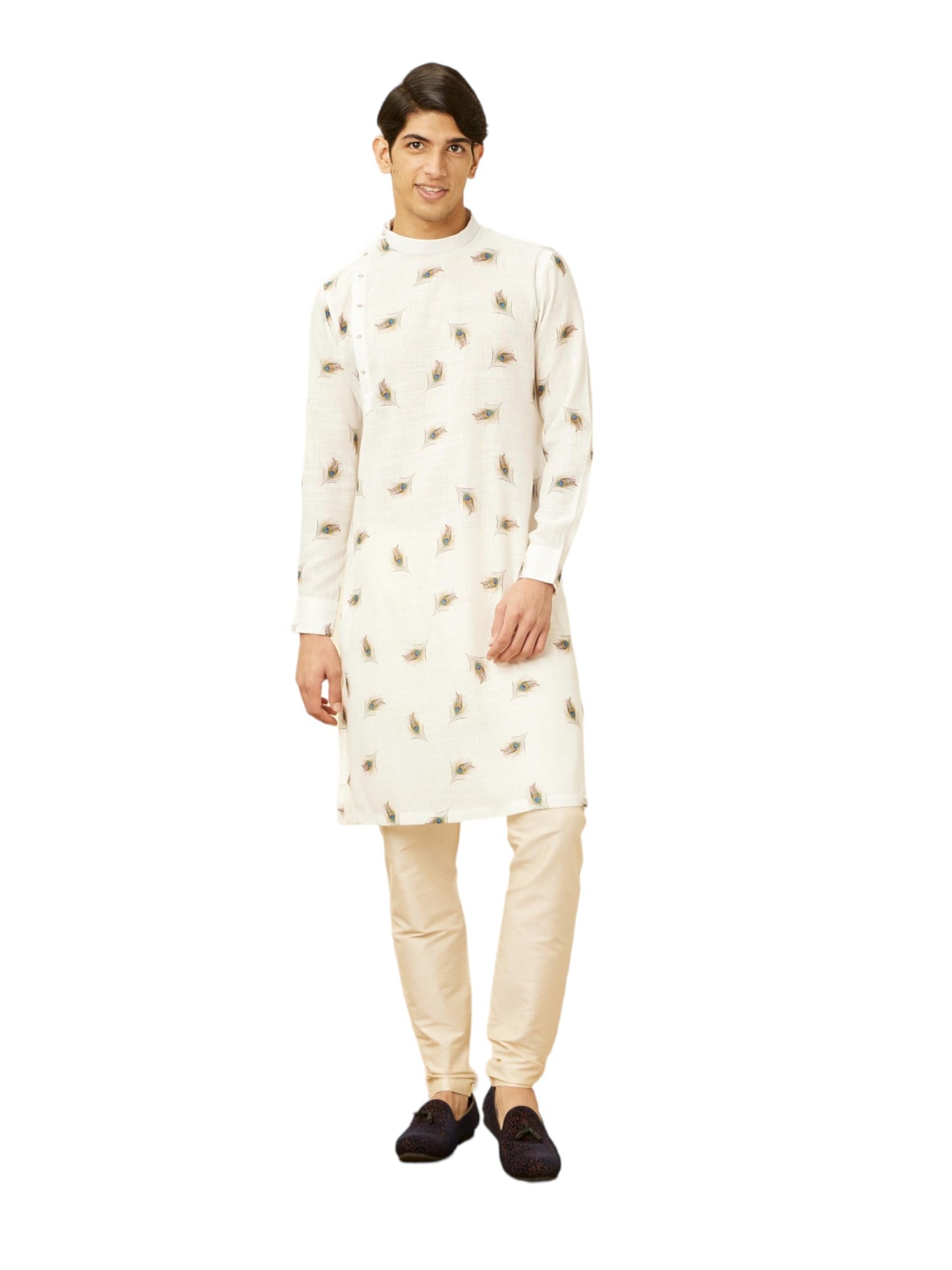 Manyavar Mens White Blended Cotton Kurtas