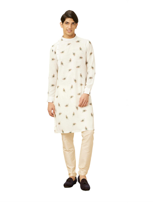 Manyavar Mens White Blended Cotton Kurtas