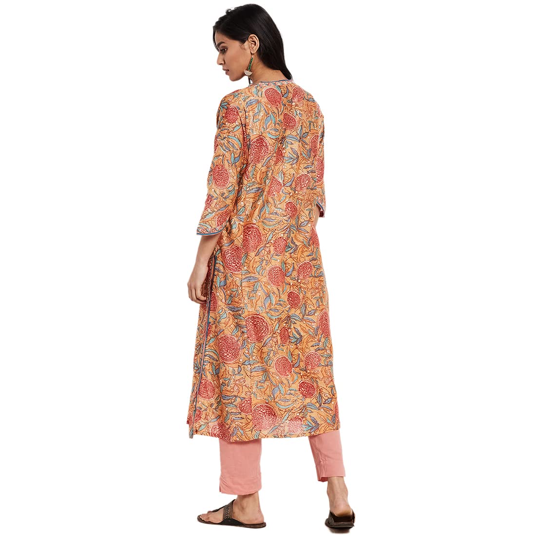 Fabindia Women Silk Printed Long Kurta Cotton_M Pink