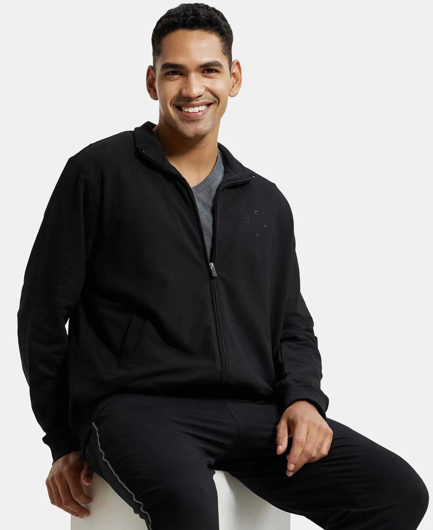 Jockey 2730 Men's Super Combed Cotton French Terry Jacket with Ribbed Cuffs and Convenient Side Pockets_Black_M