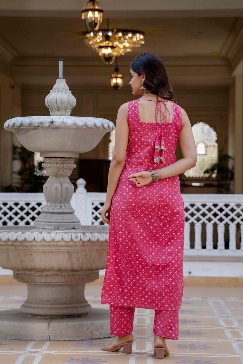 Modestouze Attires Women's Rayon Blend Floral Printed Salwar Suit Set | V Neck 3/4 Sleeve Calf Length Kurta and Dupatta with Print Pant | MAD-K166-PINK-M