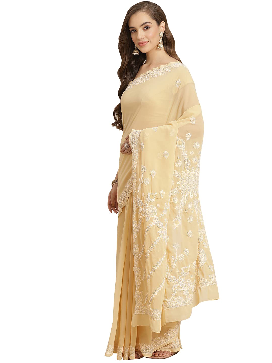 Ada Hand Embroidered Lucknow Chikankari Women's Georgette Saree with Unstitched Blouse Piece A311256 Royal Blue