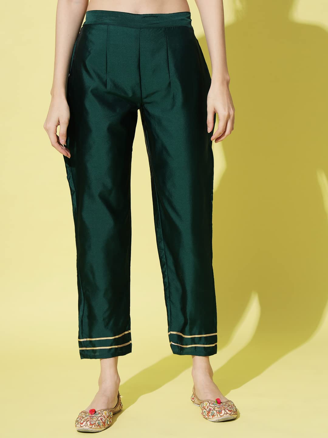 VredeVogel Women's Silk Blend Embroidered Straight Kurta & Trousers Pant With Dupatta (Green_X-Large, Regular Fit)