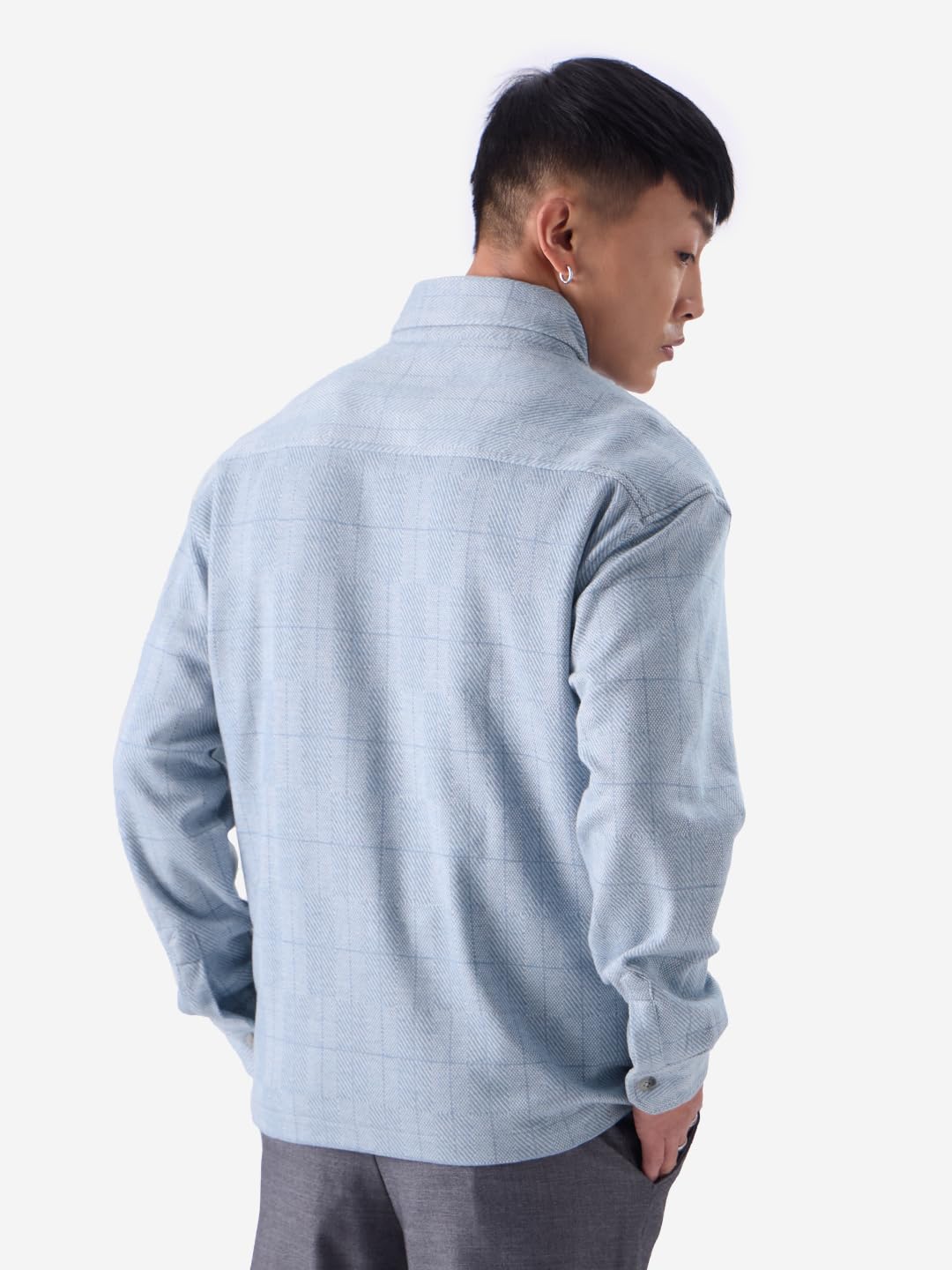 The Souled Store Blue Windowpane Men and Boys Long Sleeve Zipper Front Collared Neck Oversized Fit Shackets
