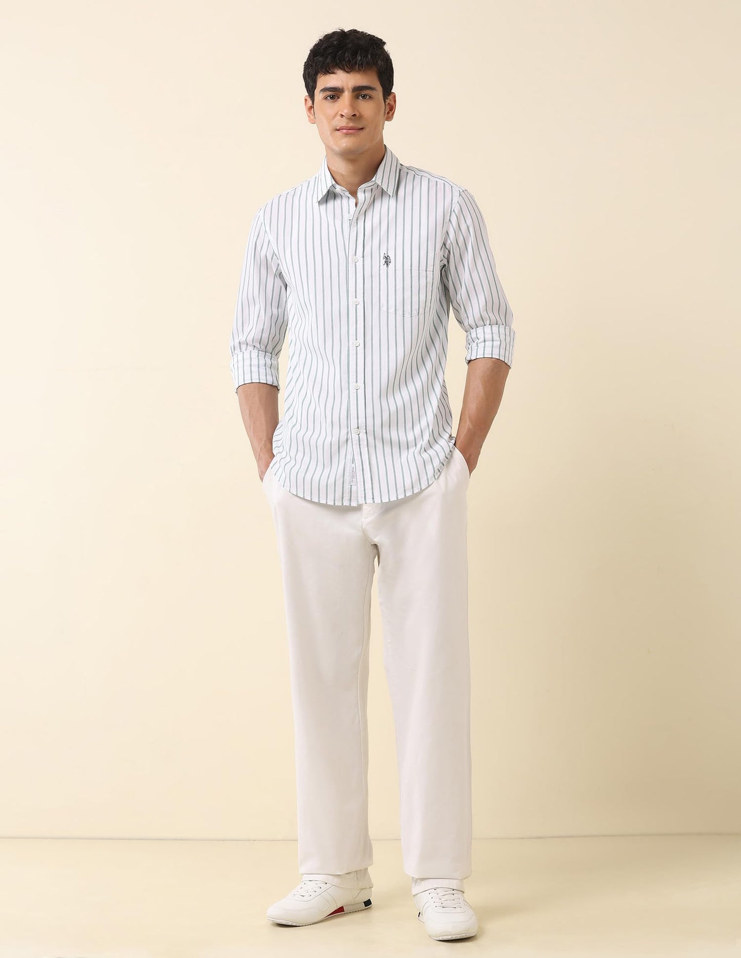 U.S.Polo Association Men's Tailored Fit Vertical Striped Shirt