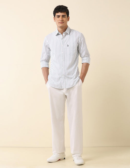 U.S.Polo Association Men's Tailored Fit Vertical Striped Shirt