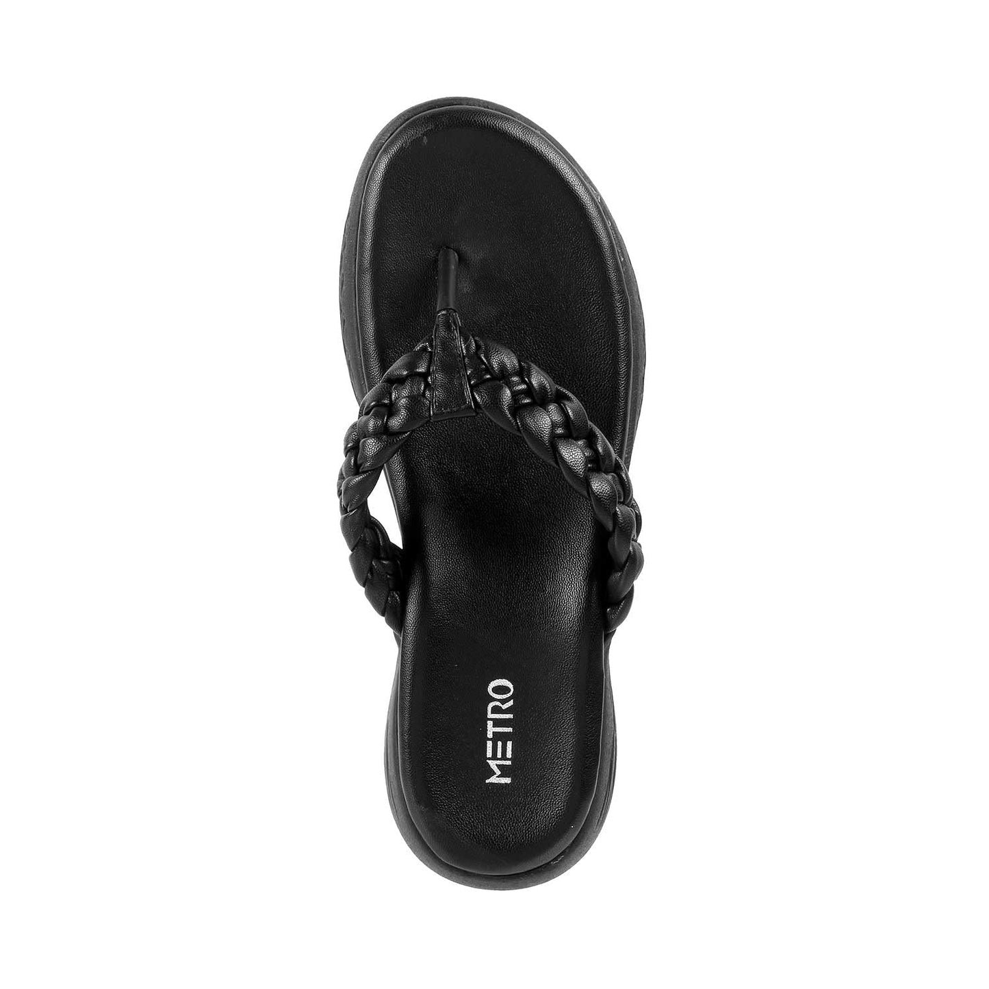 Metro Women Black Synthetic Leather Thong Slipper | Sandal - SaumyasStore