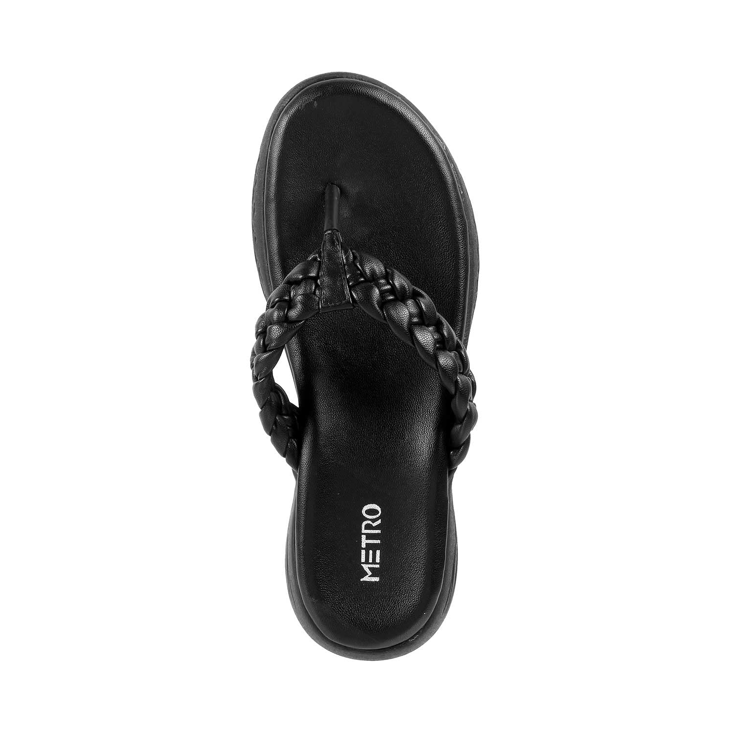 Metro Women Black Synthetic Leather Thong Slipper | Sandal - SaumyasStore