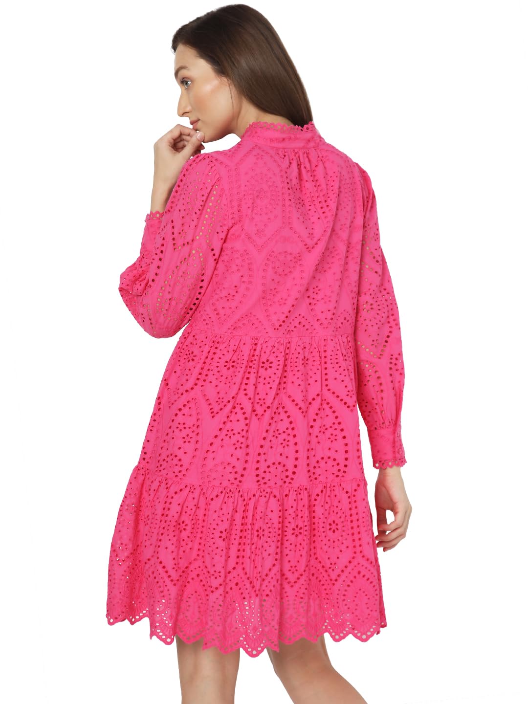 Vero Moda Women's Cotton Fit and Flare Above The Knee Dress (10310701-Pink Yarrow_Pink