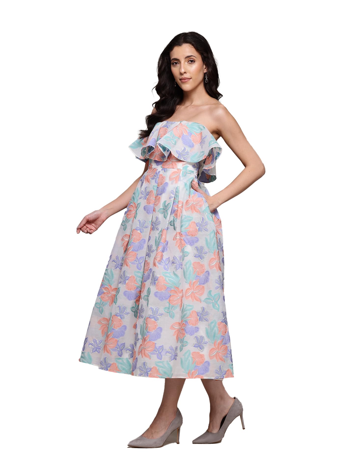 Label RITU KUMAR Multi Eloise Off-Shoulder Long Dress Multicolour