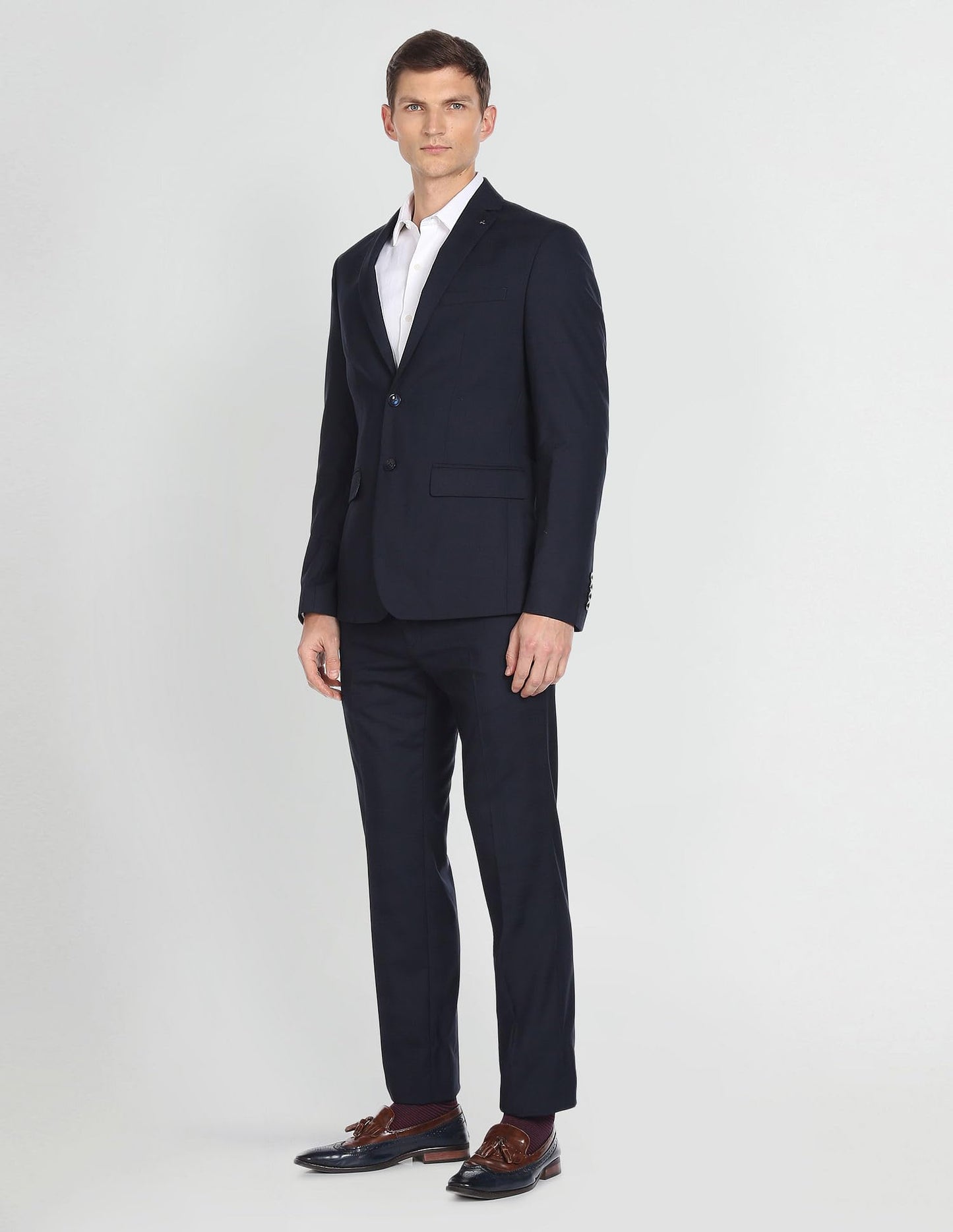 Arrow Men's Polyester Single Breasted Business Suit Pants Set (ARAFSU5522_Navy