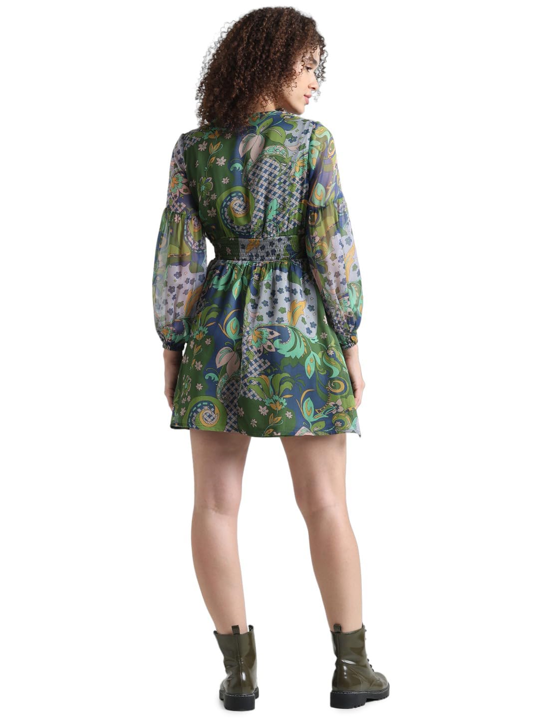 ONLY Women Printed Polyester Above Knee Green A-line Dress