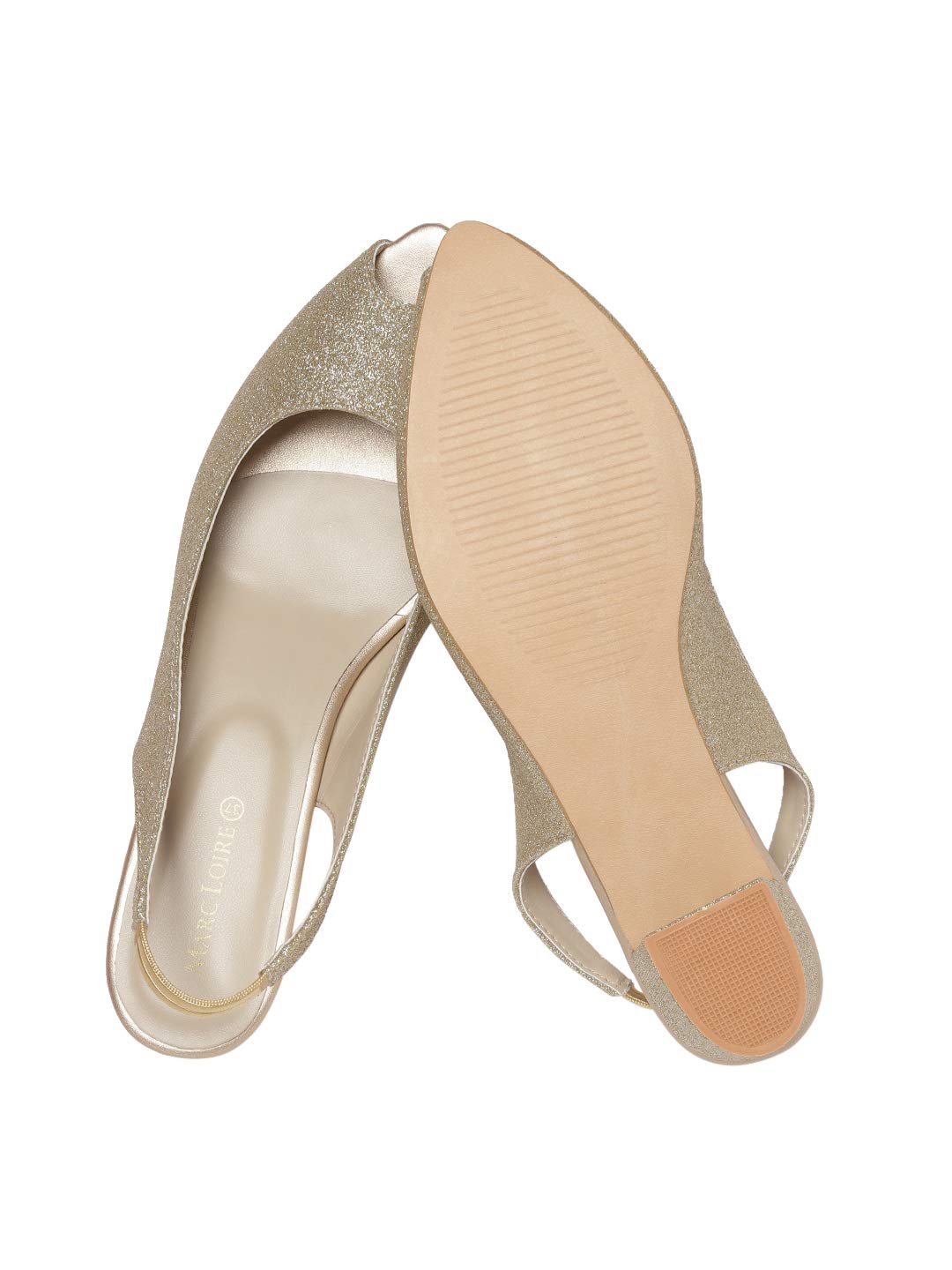 Marc Loire Women's Golden Peep Toe Block Heels Fashion Sandals, 5 UK