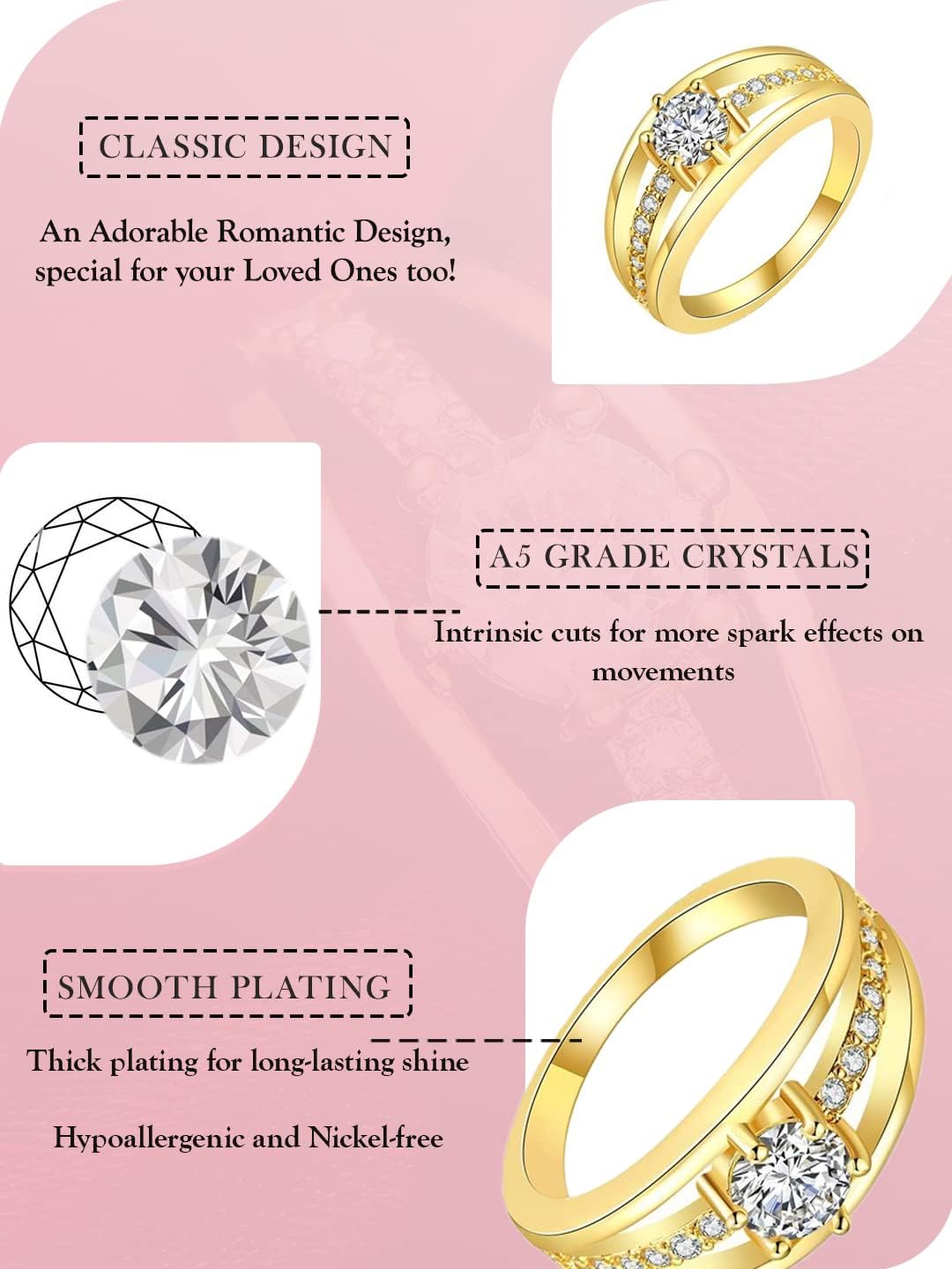 Yellow Chimes Rings for Women and Girls | Gold White Crystal Studded Adjustable Ring | Gold Plated Finger Rings | Birthday Gift for Girls and Women Anniversary Gift for Wife