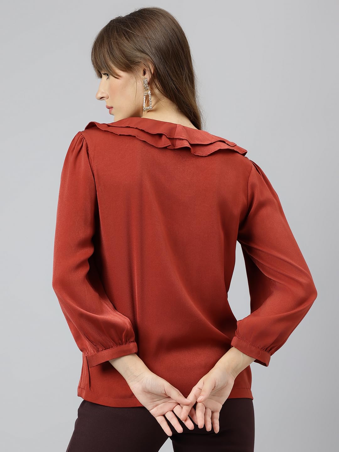 Latin Quarters Women Rust 3/4th Sleeves Casual Solid Shirt_M
