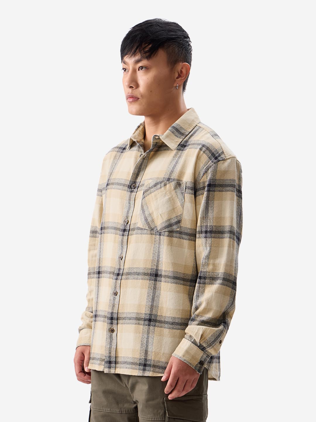 The Souled Store Plaid: Blue, White, Yellow Men and Boys Long Sleeves Collared Neck Button Front Cotton Relaxed Fit Shirts