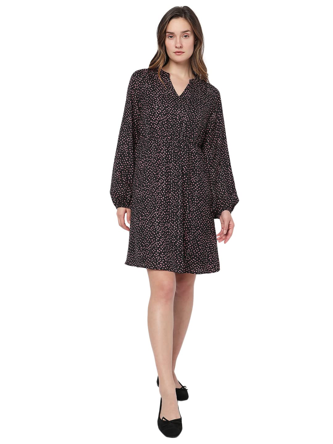 Vero Moda Women's Polyester A-Line Above The Knee Dress (144881801- Black_XS)