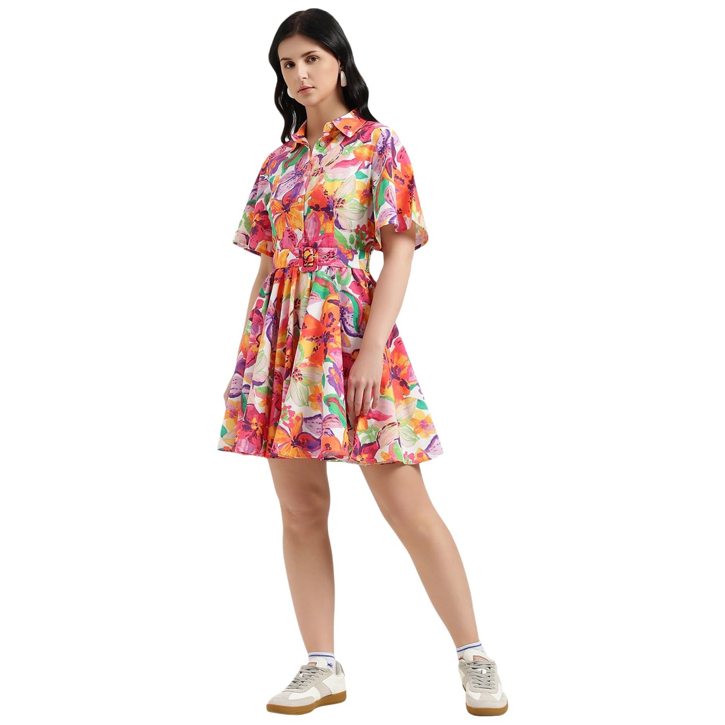 United Colors of Benetton Regular Fit Spread Collar Floral Dress (Size : 2XL) - 26P4WVNDR325I901 Multicolour