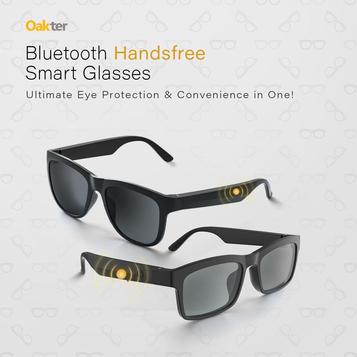 OAKTER Smart Glasses with Wireless Bluetooth | Hands-Free Calling | Open Ear Music | Sport Headset | Intelligent Eyewear | Connect with Your Mobile/Tablet | Black