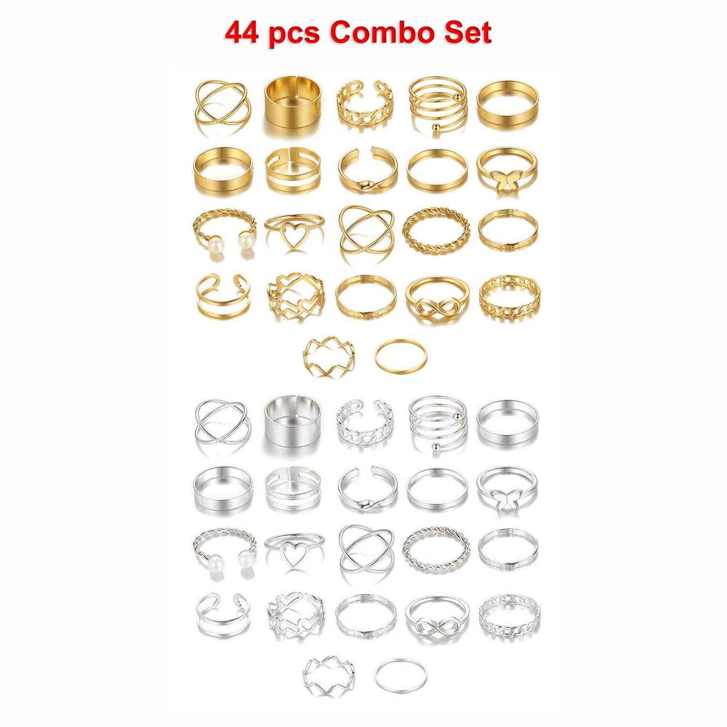 Shining Diva Fashion 44 pcs Combo Gold and Silver Plated Rings for Women and Girls (cmb300) Valentine Gift for Girlfriend