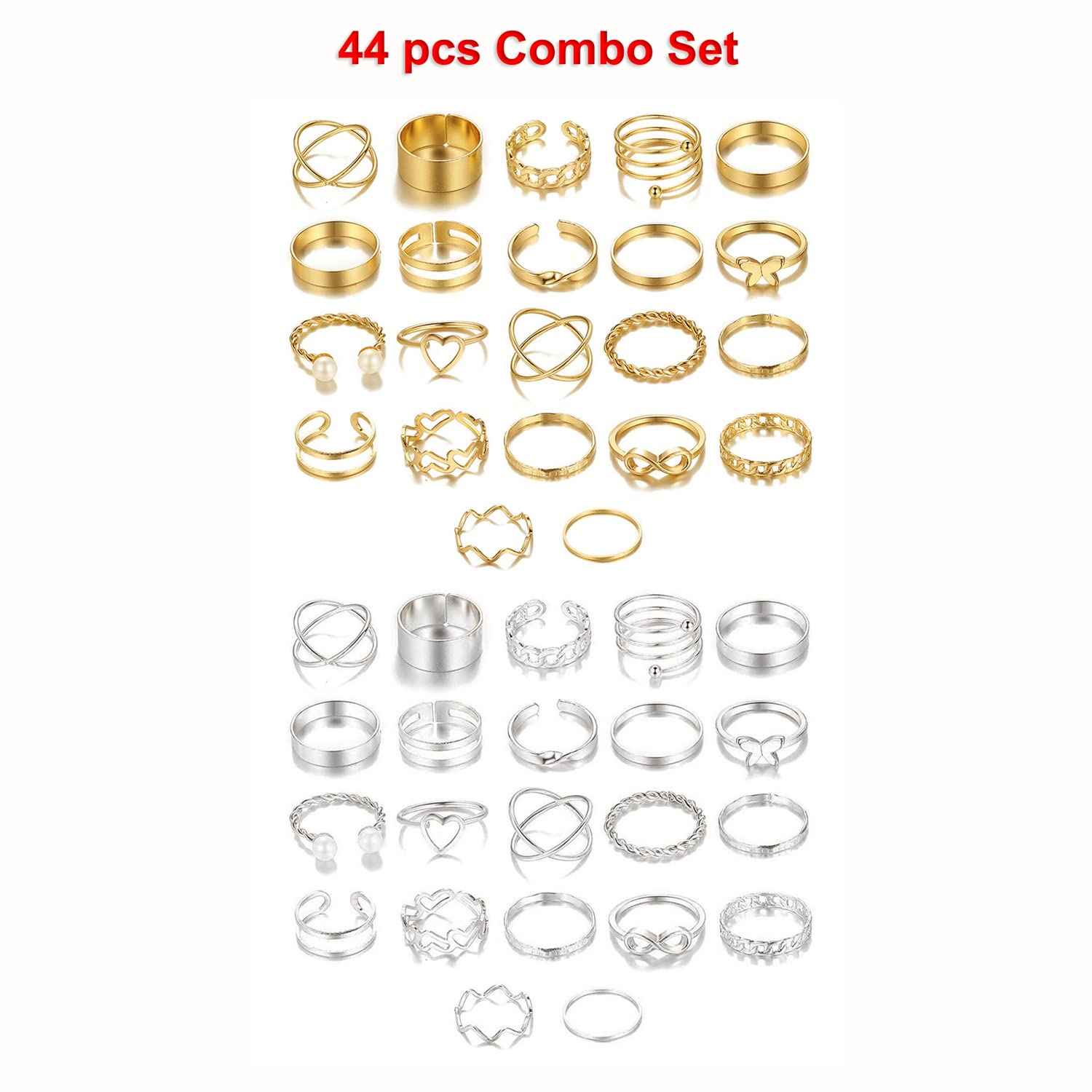 Shining Diva Fashion 44 pcs Combo Gold and Silver Plated Rings for Women and Girls (cmb300) Valentine Gift for Girlfriend