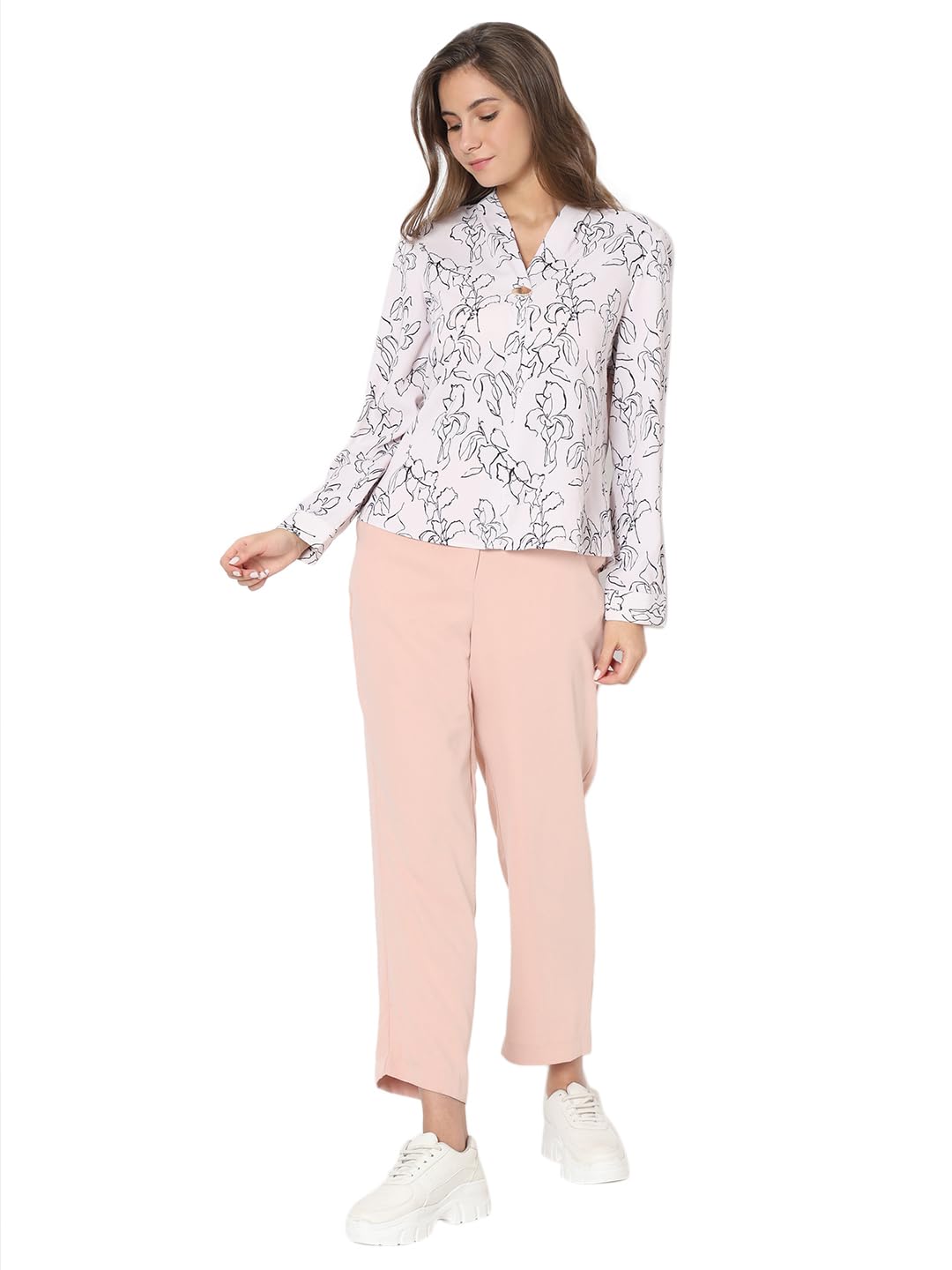 Vero Moda Women's Floral Relaxed Fit T-Shirt (10317933-Soft Pink_Soft