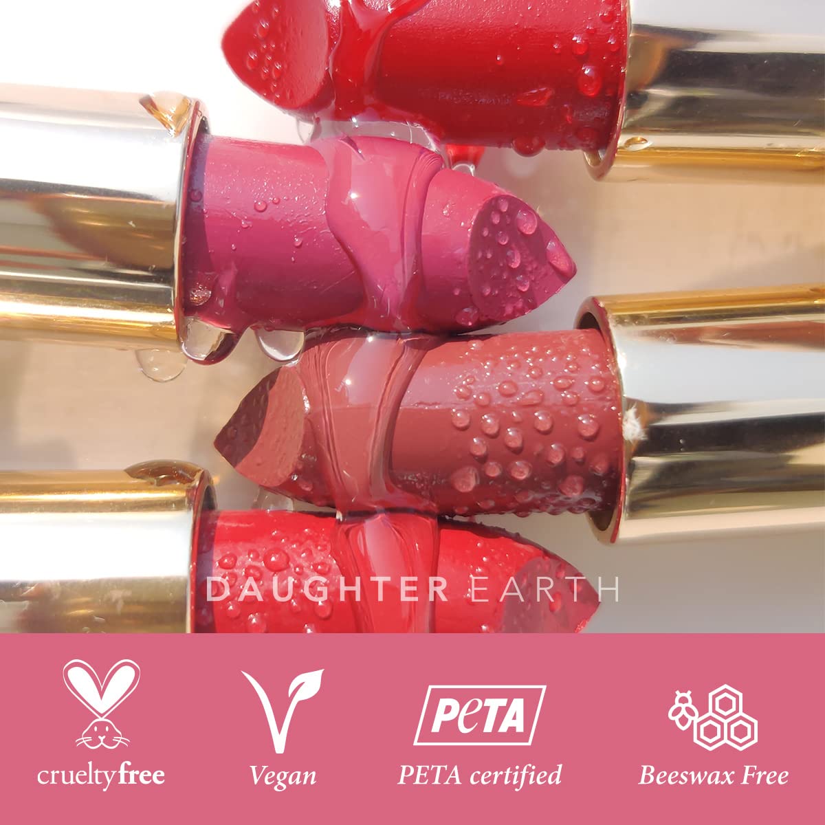 DAUGHTER EARTH Coral Sunset Natural Lipstick | Vegan Plant Based Highly Pigmented Lightweight Lip Color | Long Lasting Matte Phytonutrient Lip Stick With Vitamin E & Bakuchiol | Natural With UV Protection | 4g