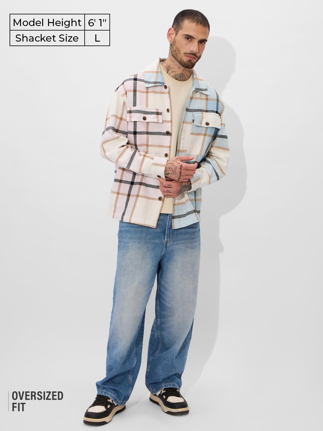 The Souled Store Blushing Skies Men and Boys Long Sleeve Collared Neck Button Front Cotton Oversized Fit Flannel Shackets