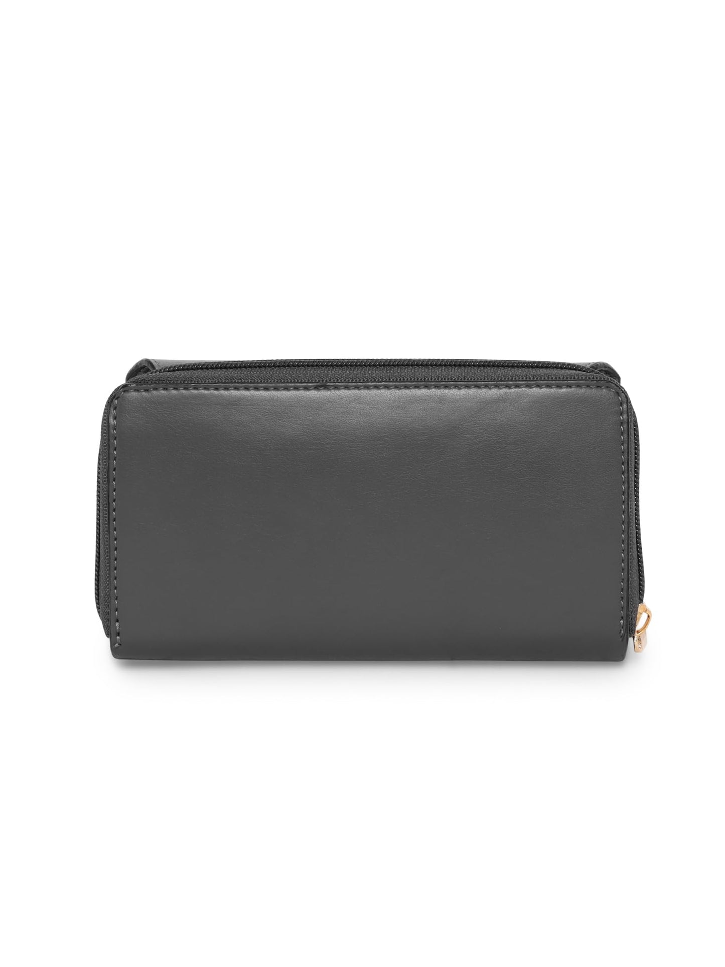 KENNETH COLE Ladies Front Flap Wallet | Women's Tri-fold Clutch Organizer with a Wide 3-Quarter Opening Zip-Around Compartment | Premium PU Leather | Sturdy, Stylish & Secure, GUN METAL