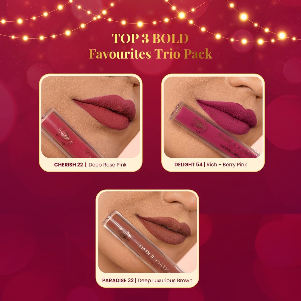 Parul Garg Matte Beauty Liquid Lipstick Trio Pack | High-Pigment, Long-Wear & Non-Drying | Lightweight & Transfer-Proof | 100% Vegan & Clean Beauty (Favourite Trio)