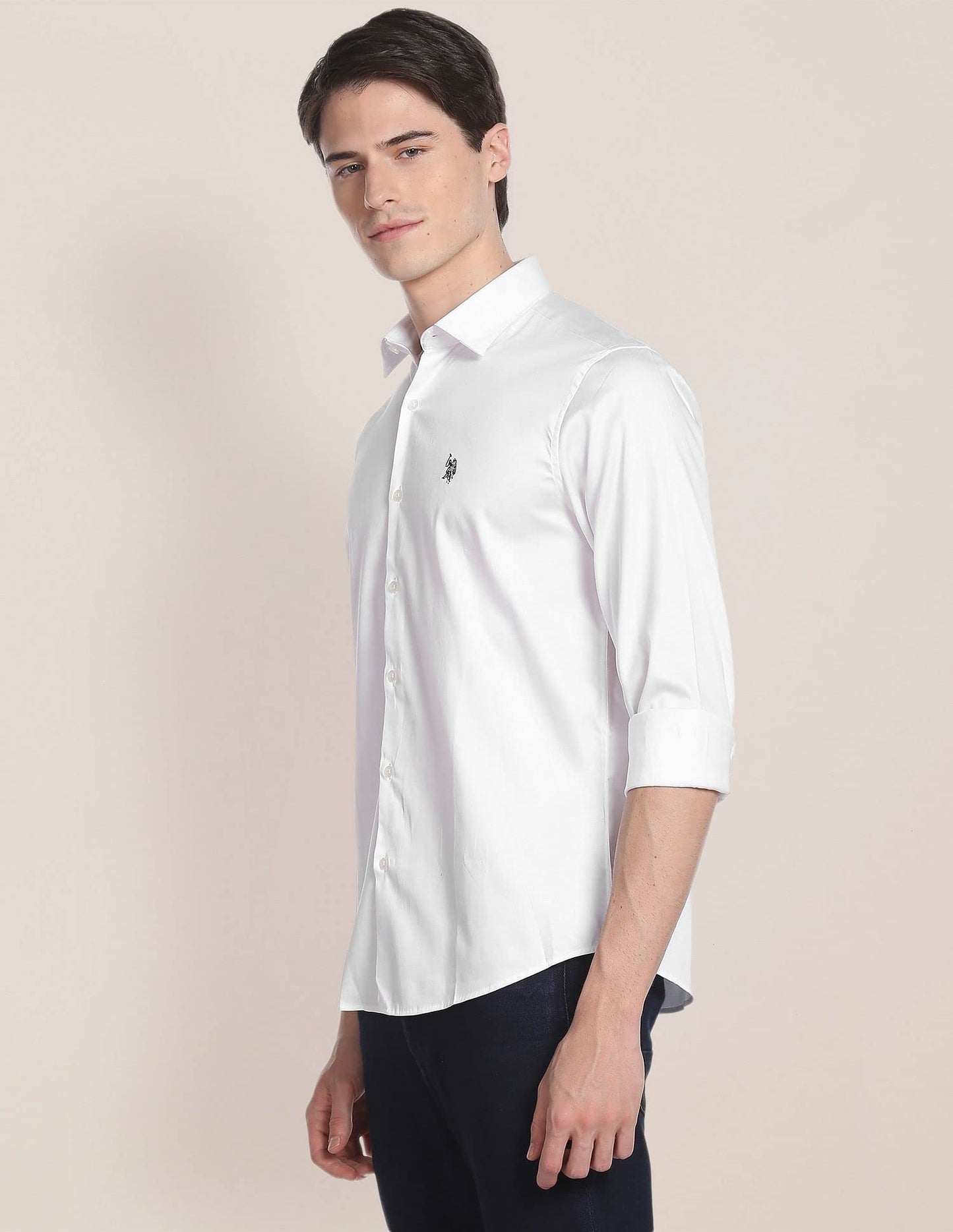 U.S. POLO ASSN. Men's Solid Regular Button Down Shirt (USSHTC0015_White M)