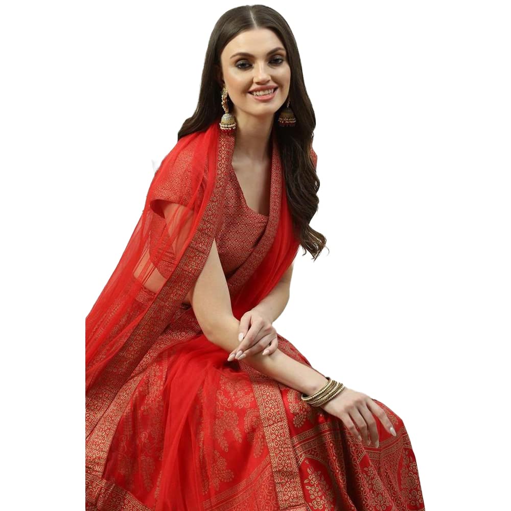 BIBA Womens Polyester Lehenga Set Readymade Tomato Red 3Xl