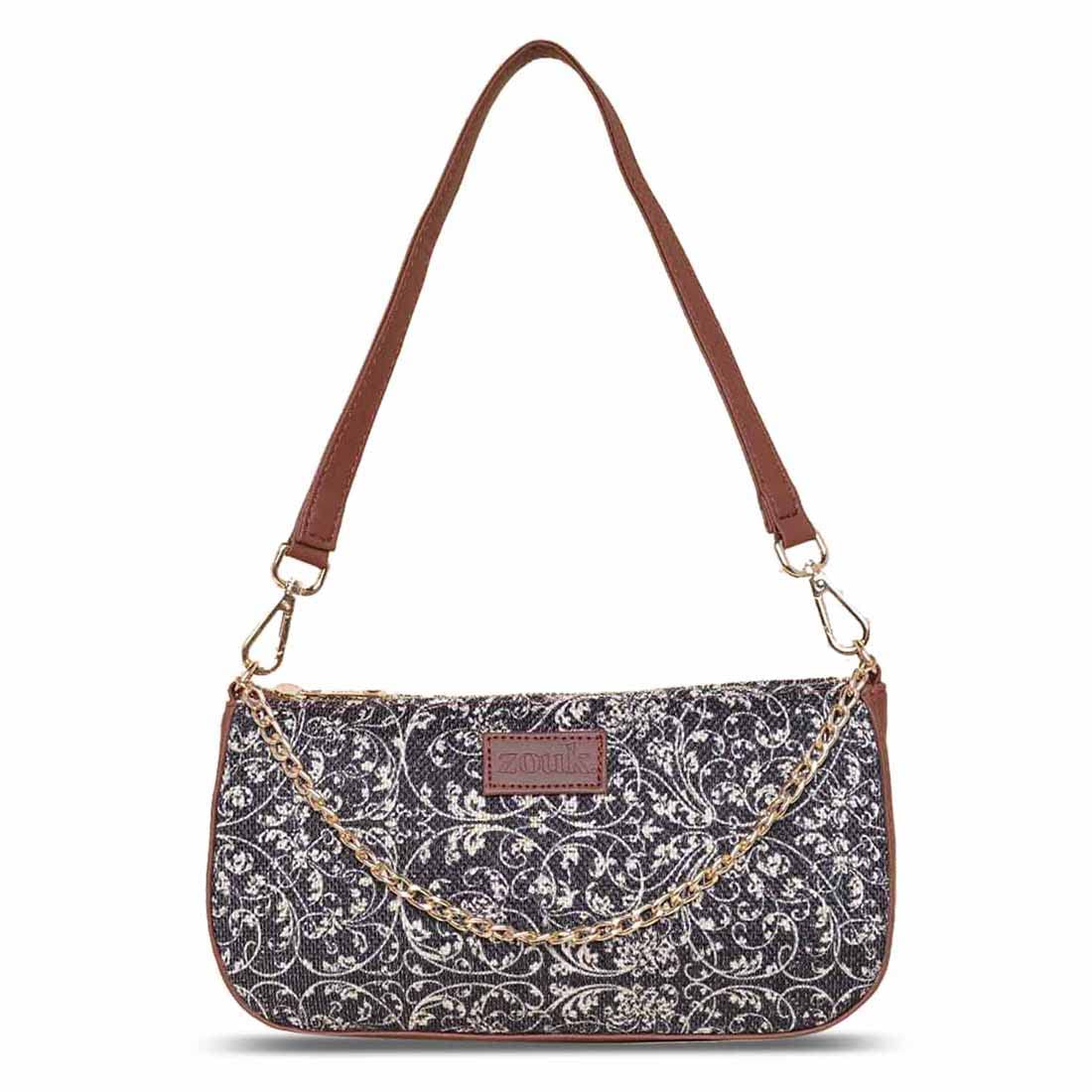 ZOUK Baguette Bag | Crossbody Bags for Women | Women's Handbags | Stylish Sling Bag for Woman | Vegan Leather Evening Bag | Travel & Office Use | Purse and Wallet | Lattice Lace Print