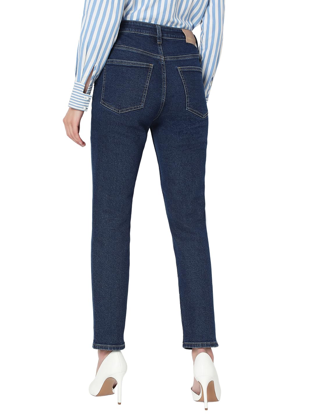 VERO MODA Women's Slim Fit High-Rise Dark Blue Jeans