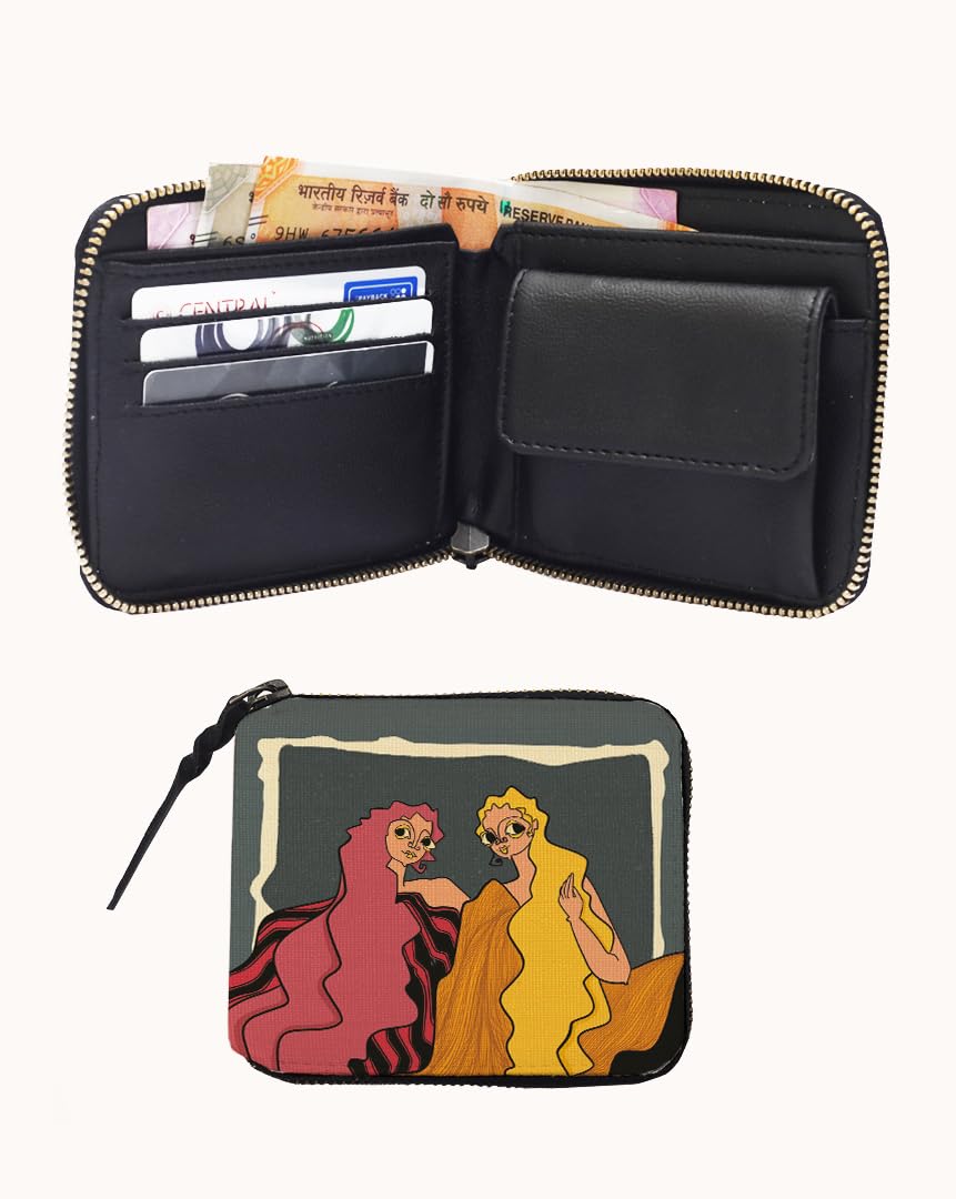 Kalankit Wallet for Women | Compact Vegan Leather Ladies Purse, Slim and Easy to Fit in Pocket with Card Slots, Cash & Coin Pocket | Small Bi-Fold Zip Wallets for Woman | Shared Silence