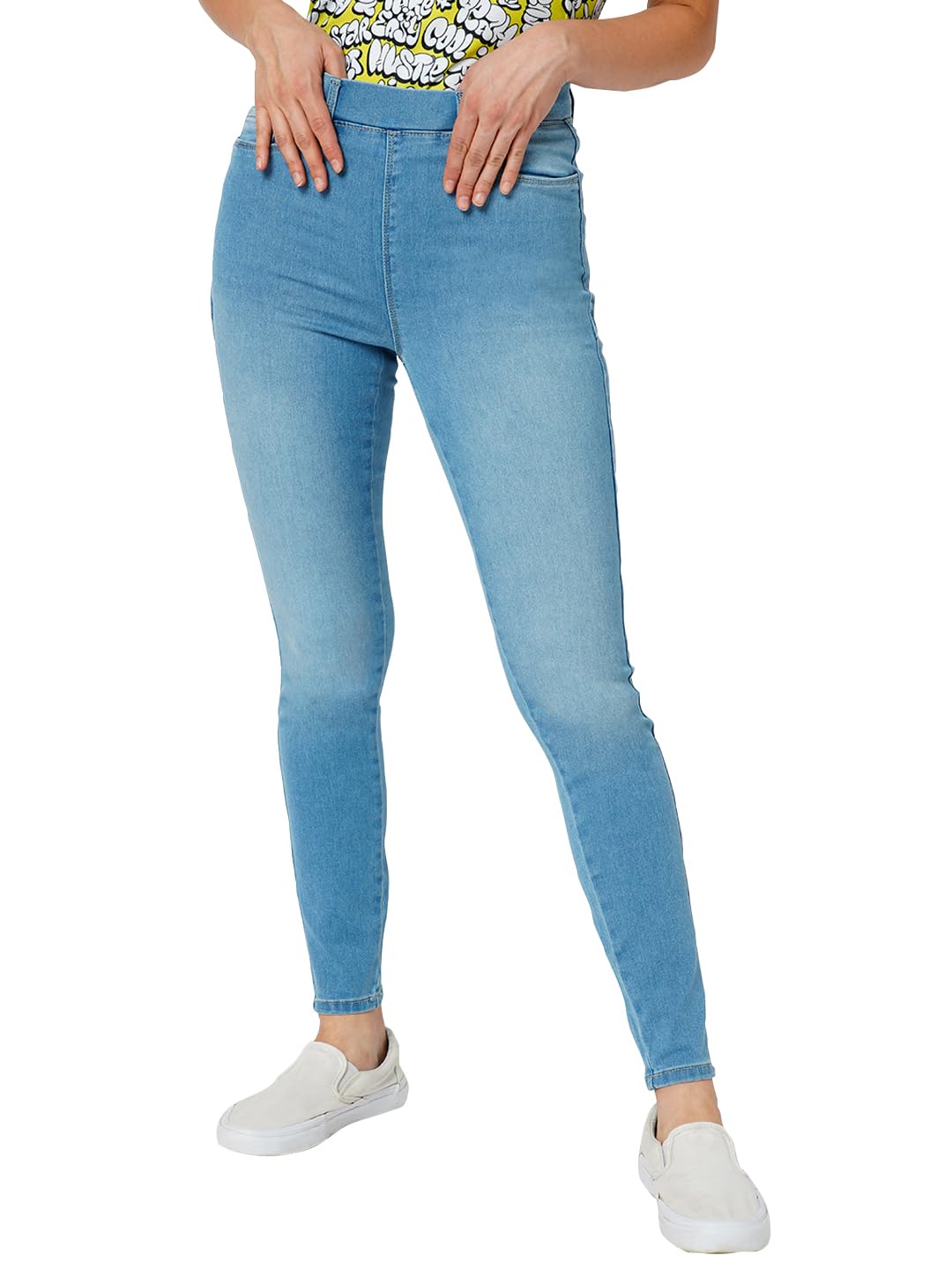 ONLY Women Solid Cotton Blend Super Skinny Fit High Rise Stretchable Blue Jeggings