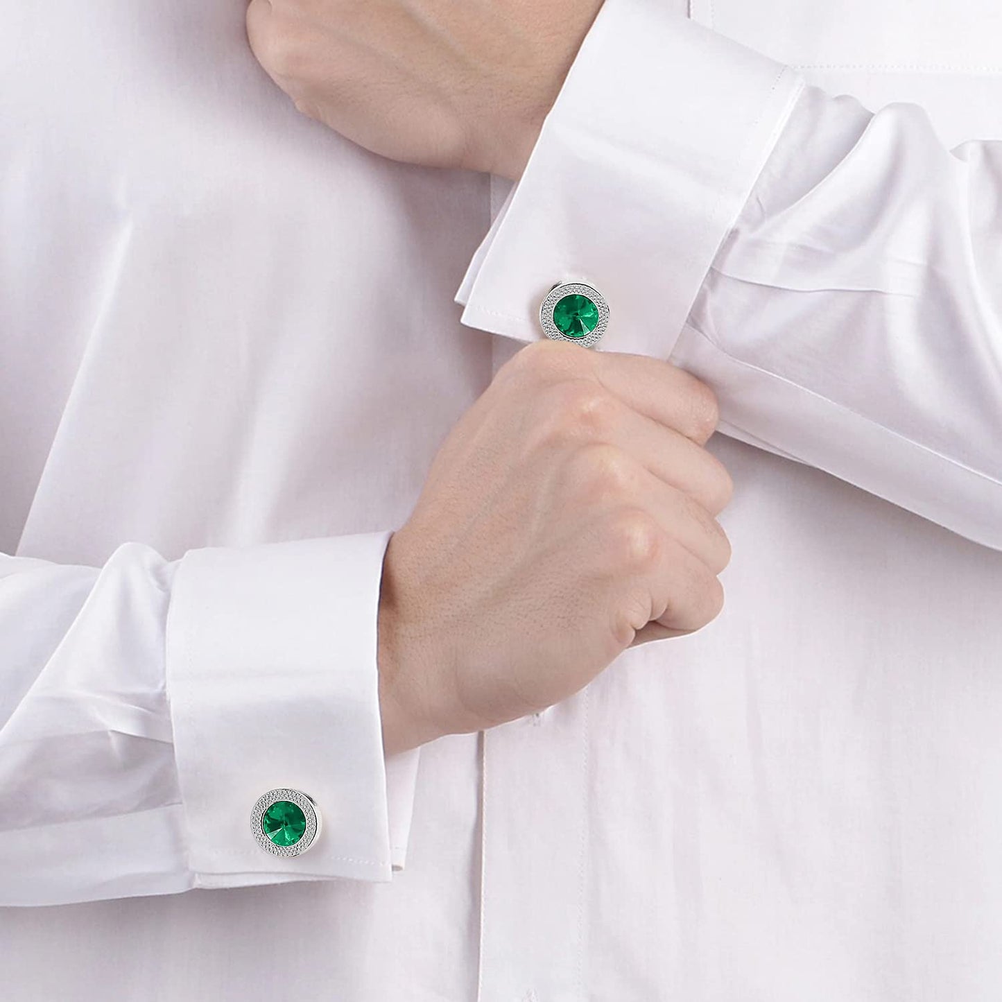 Peora Green Silver Two Tone Cufflinks Set Stylish Accessories for Men & Boys Wedding Business Gift (PX9CL96GRN)